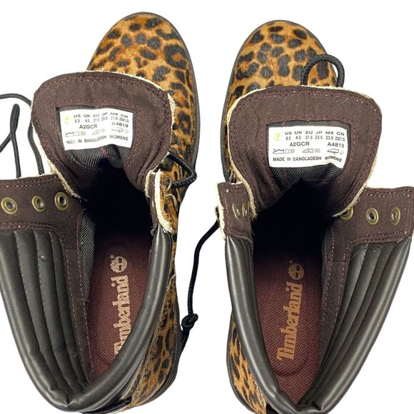Timberland Mid Hiker Boots Womens 6.5 Brown Animal Print Comfort Lace Up A2GCR - Picture 7 of 16